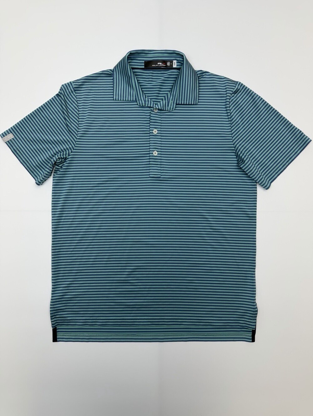 RLX Ralph Lauren Men’s Performance Golf Polo Shirt Blue Green Striped Size M